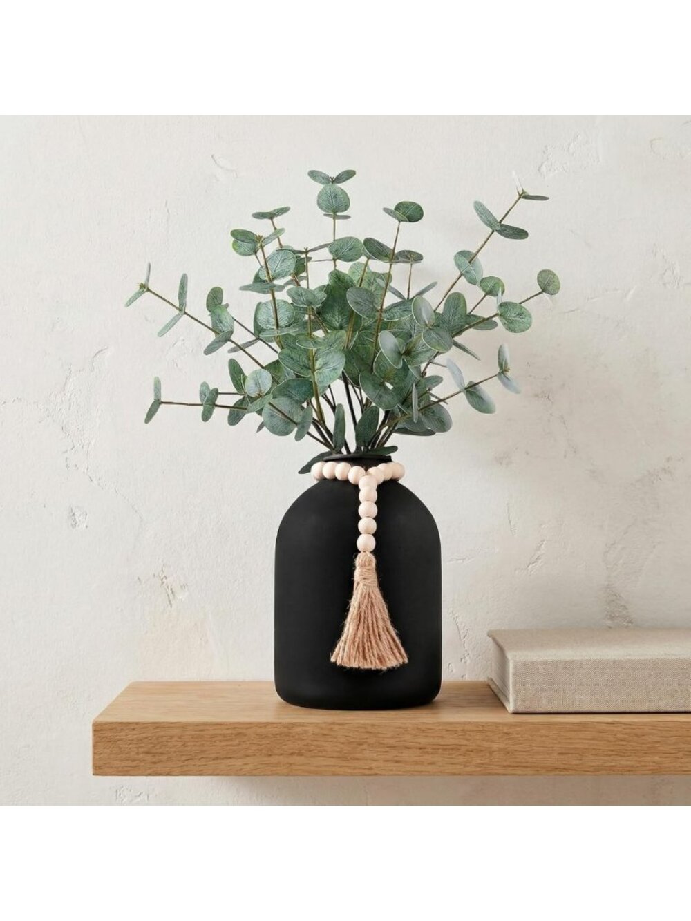 6 Pcs Artificial Eucalyptus Stems in Black Vase - 18" Greenery Centerpieces for